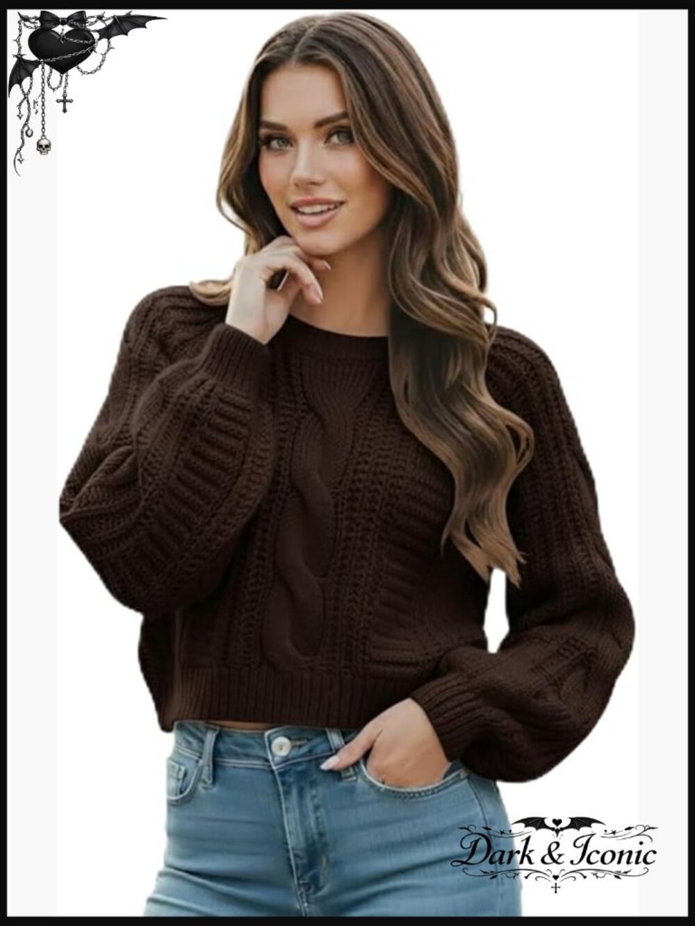 Cropped Cable Knit Pullover Sweater, Acrylic, Long Sleeve, Fall Winter